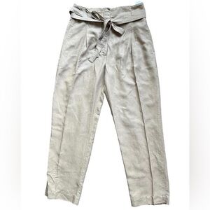Aritzia Wilfred Tan Paper Bag Belted Pants  Linen Blend size 8.